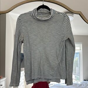 Striped Blue and White Long Sleeve Mockneck Top